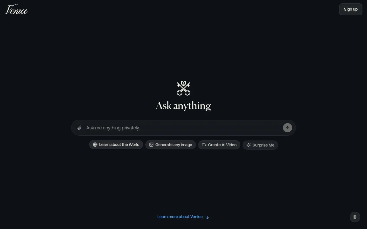 Screenshot of the Venice AI homepage