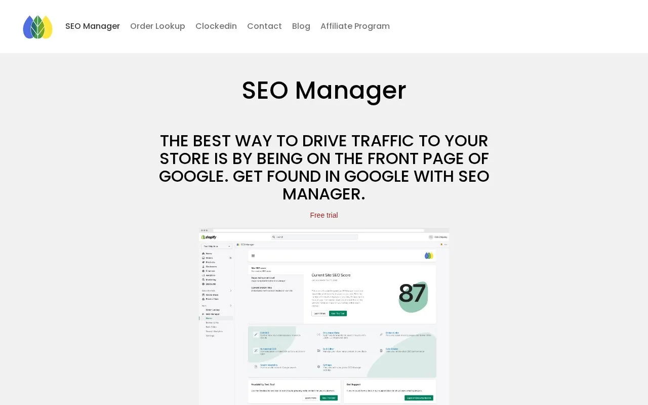 Screenshot of the SEO Manager homepage