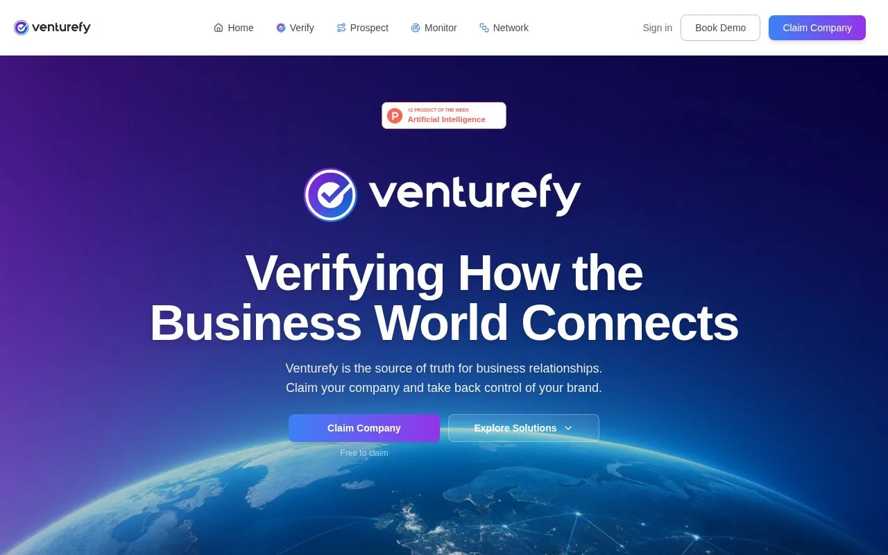 Screenshot of the Venturefy homepage