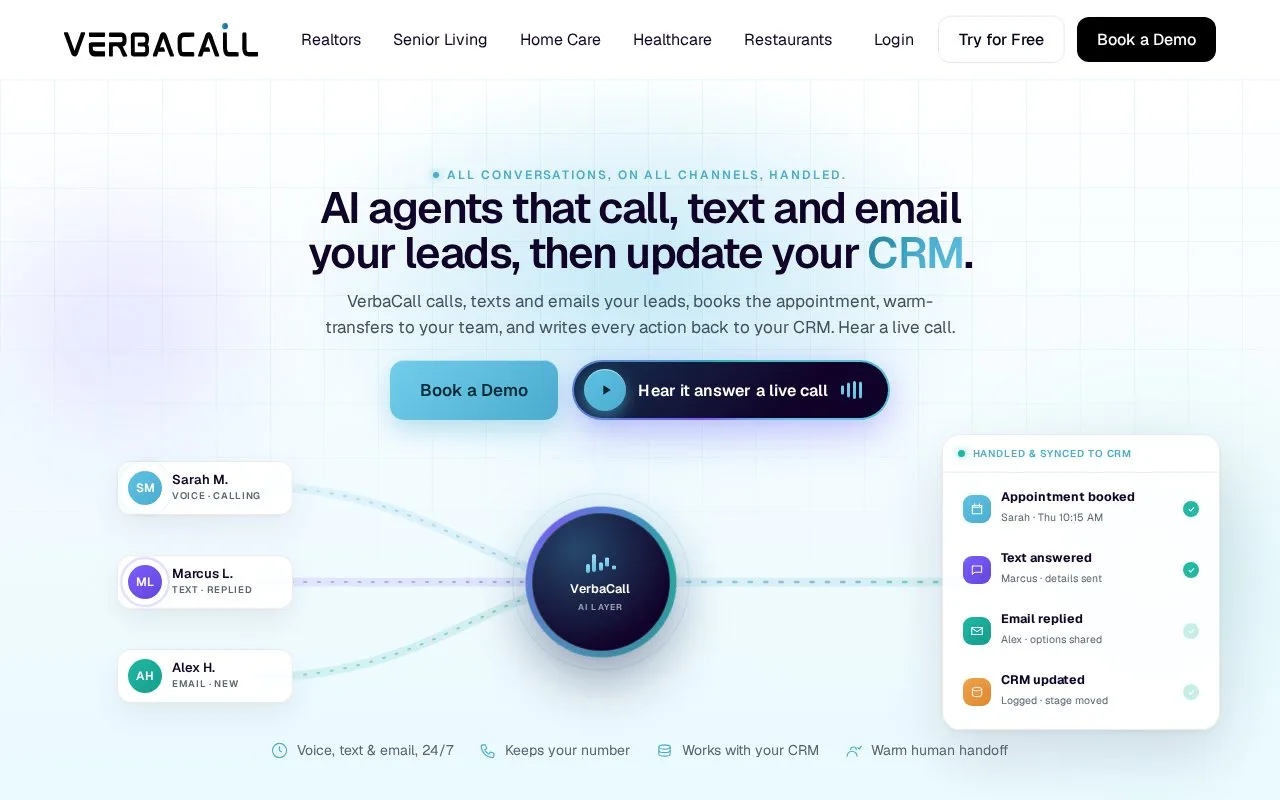 Screenshot of the VerbaCall homepage