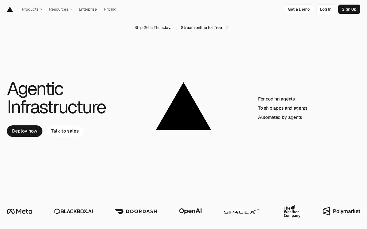 Screenshot of the Vercel homepage
