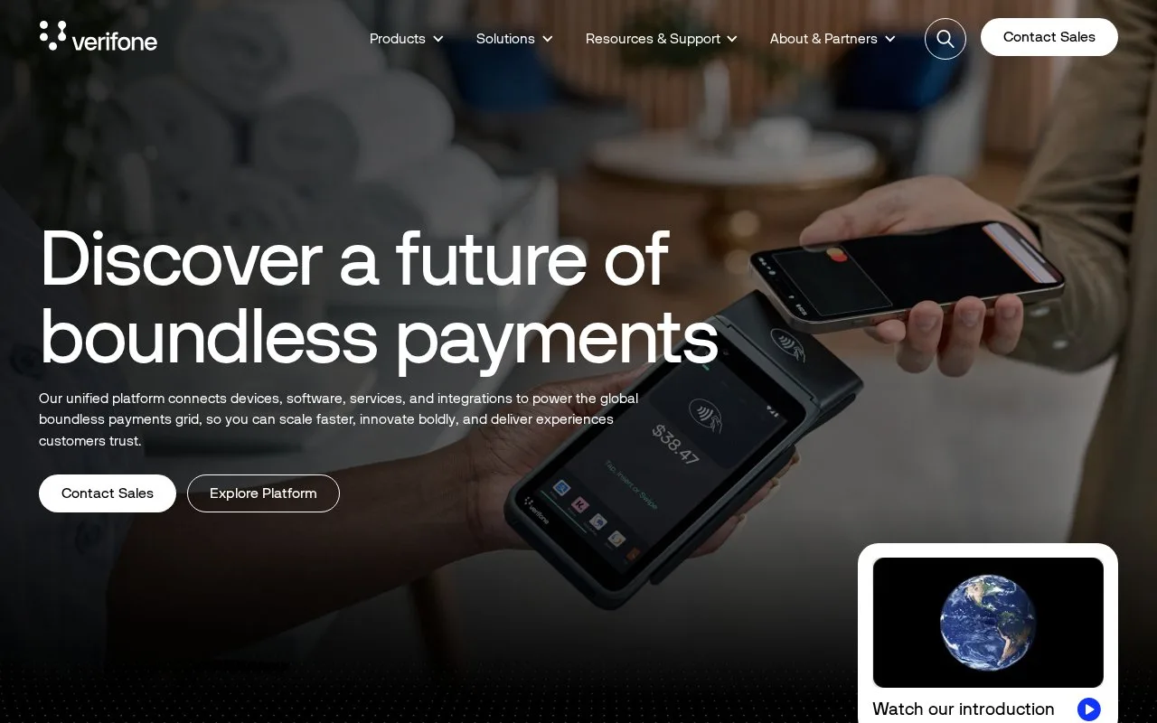 Screenshot of the Verifone homepage