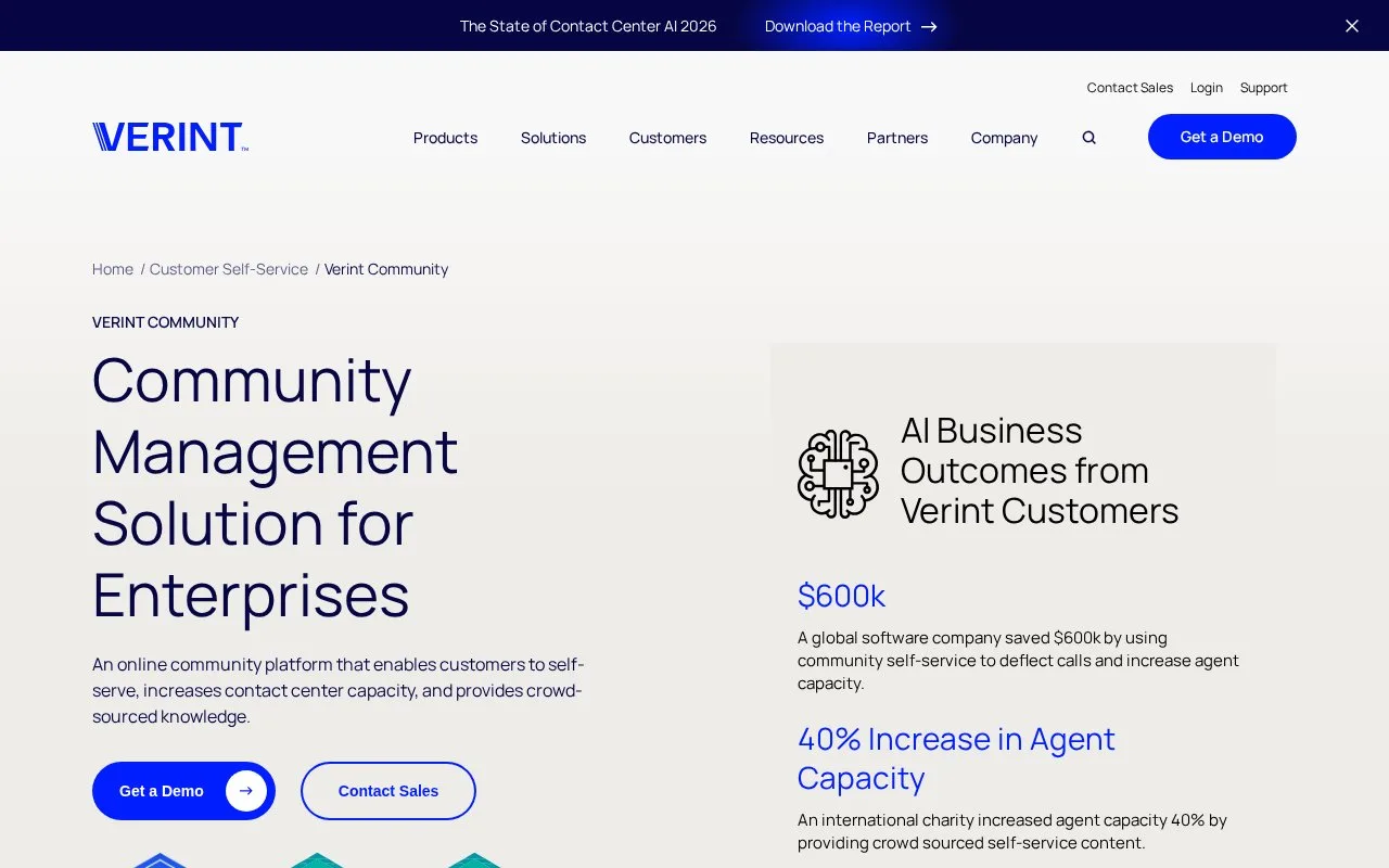 Screenshot of the Verint Community homepage