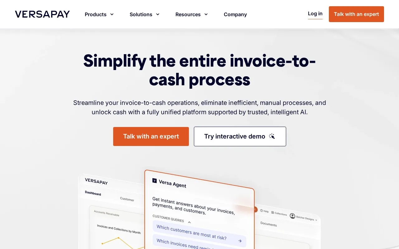 Screenshot of the Versapay homepage