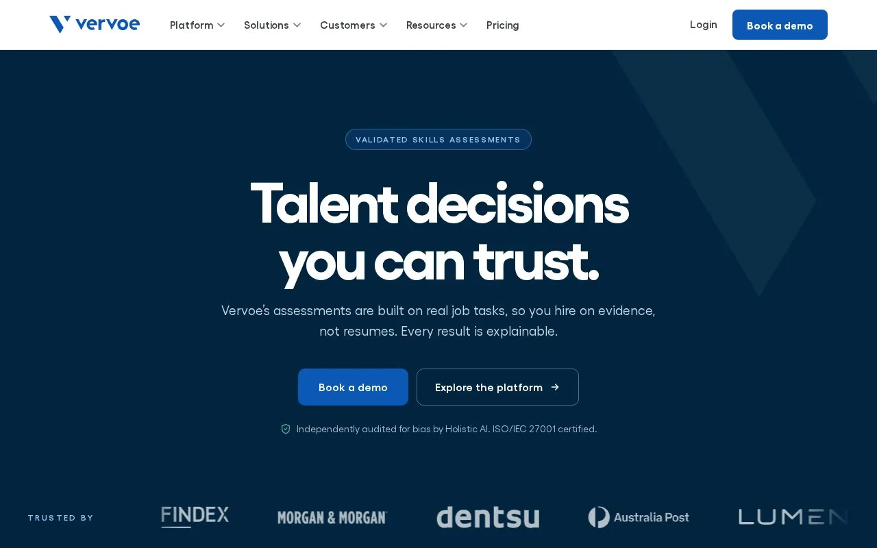 Screenshot of the Vervoe homepage