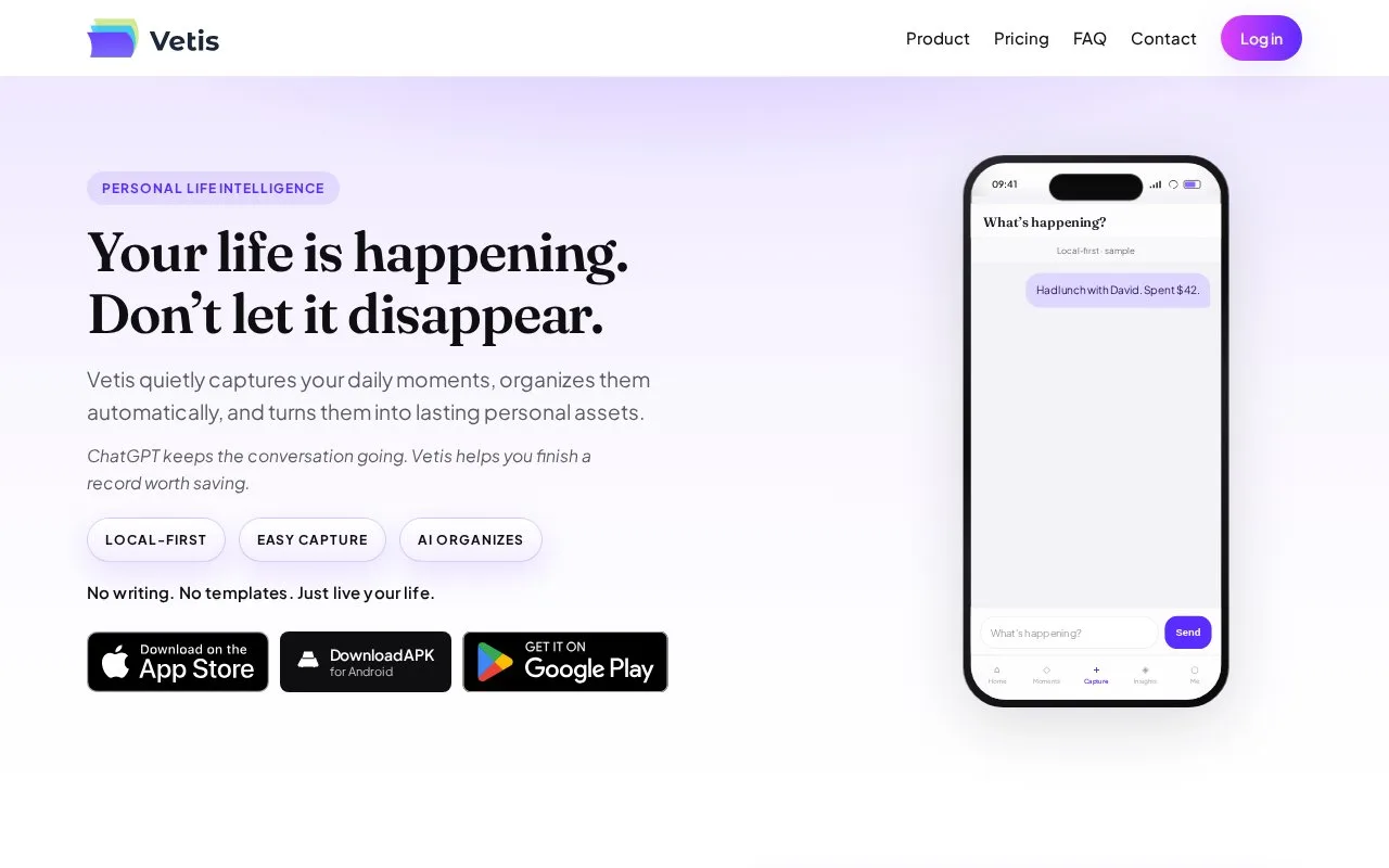 Screenshot of the Vetis homepage