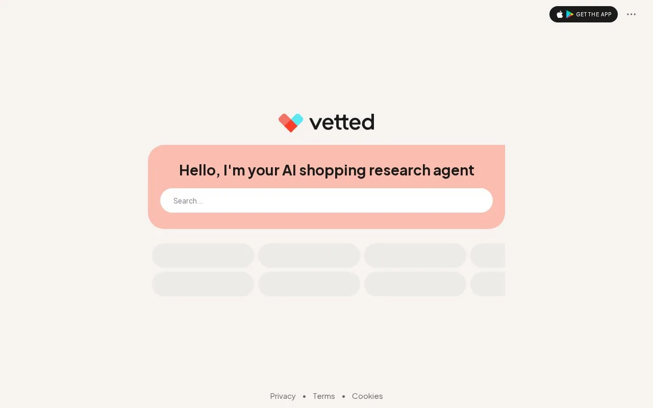 Screenshot of the Vetted homepage