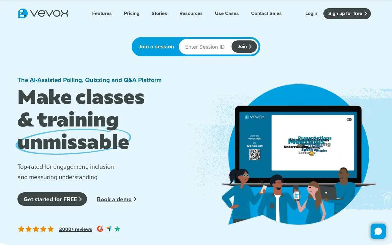 Screenshot of the Vevox homepage