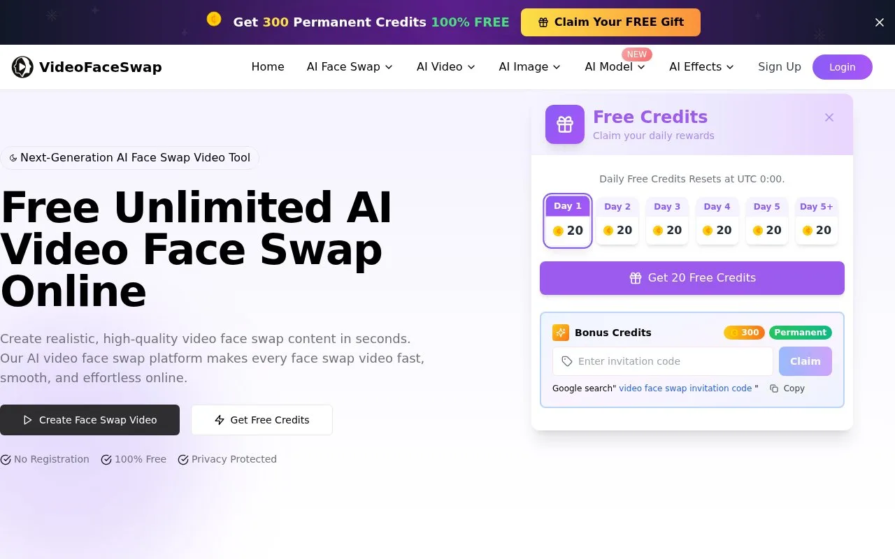 Screenshot of the VideoFaceSwap homepage