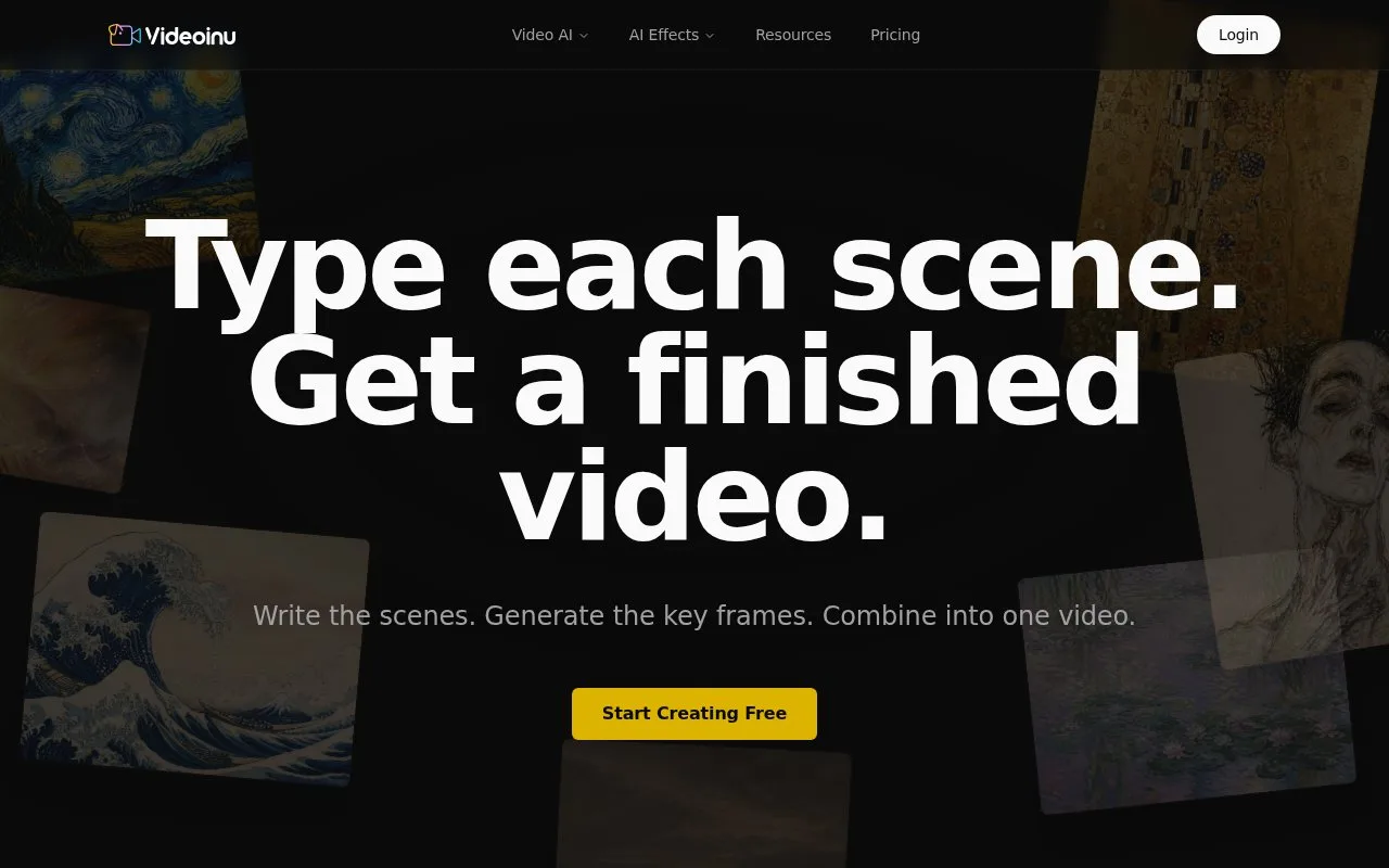 Screenshot of the Videoinu homepage