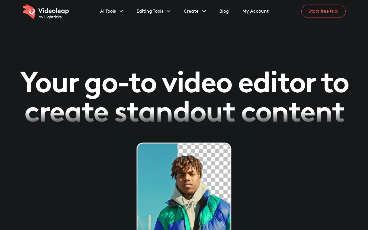 Screenshot of the Videoleap homepage