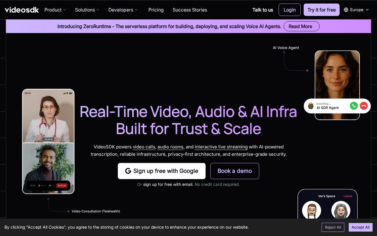 Screenshot of the VideoSDK homepage