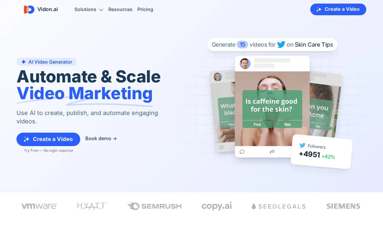 Screenshot of the Vidon.ai homepage