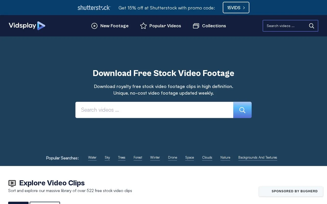 Screenshot of the Vidsplay homepage
