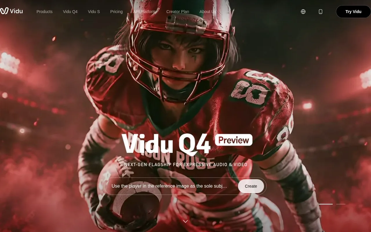 Screenshot of the Vidu homepage