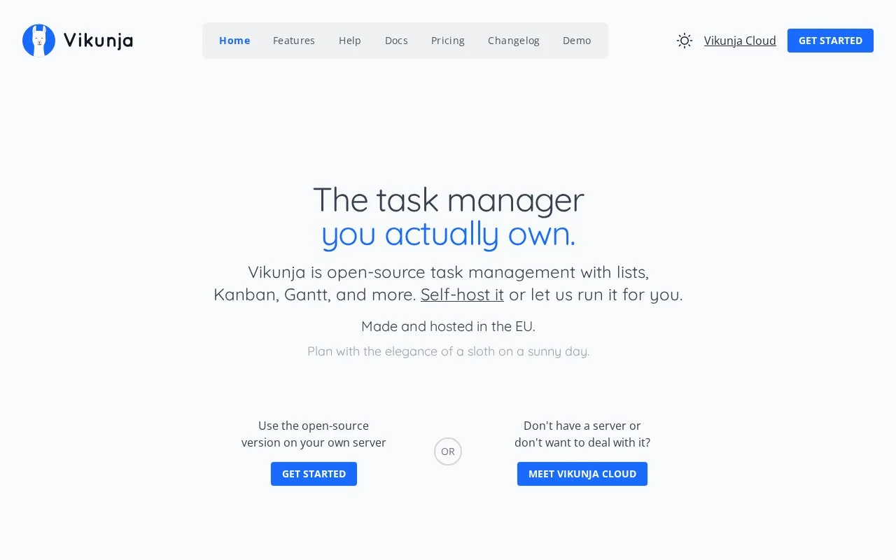 Screenshot of the Vikunja homepage