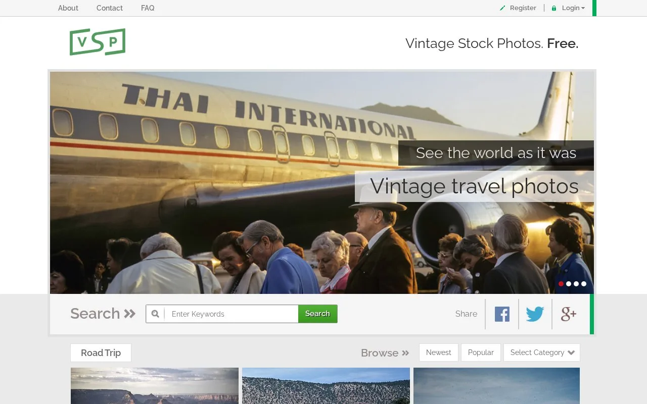 Screenshot of the Vintage Stock Photos homepage