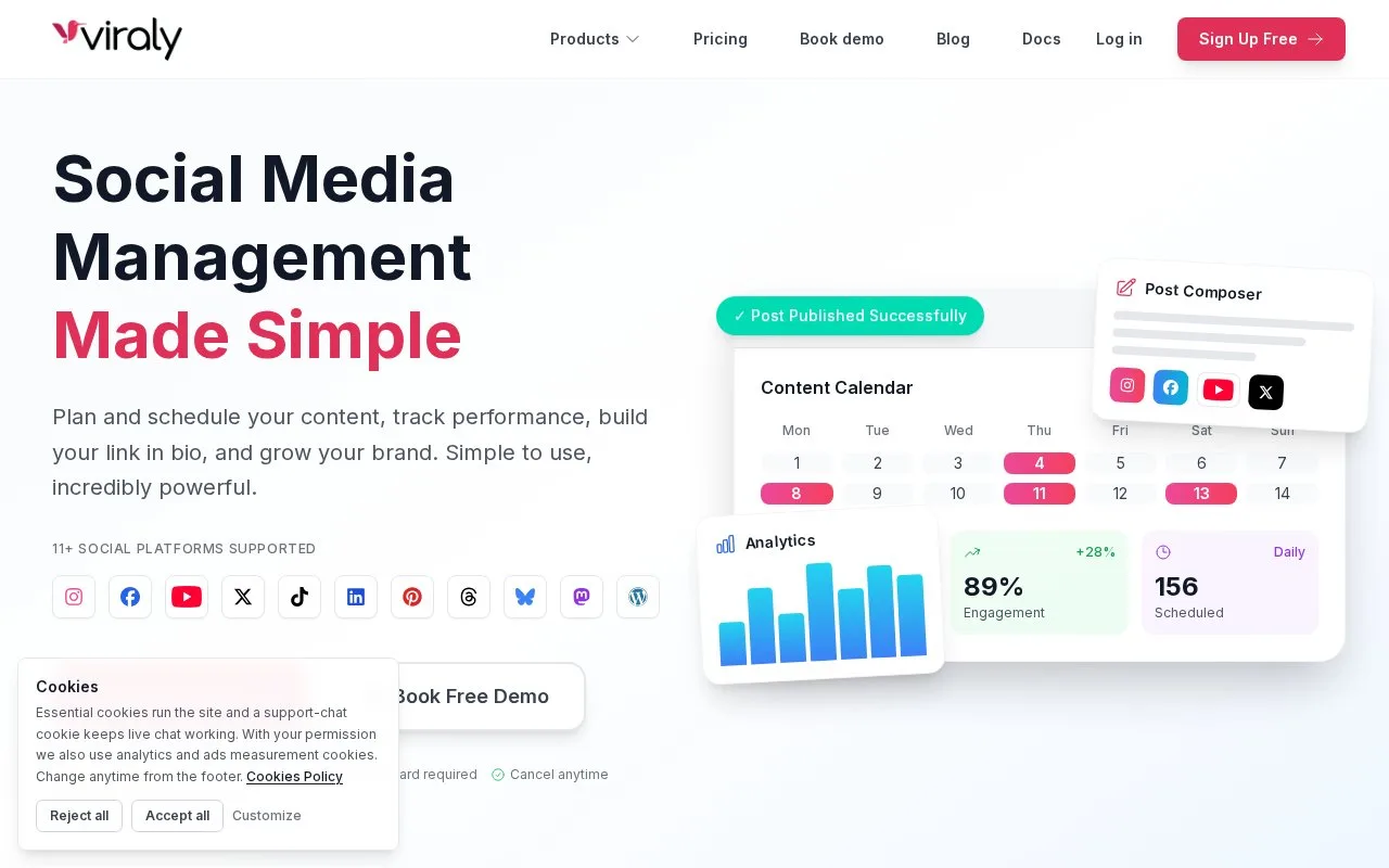 Screenshot of the Viraly homepage