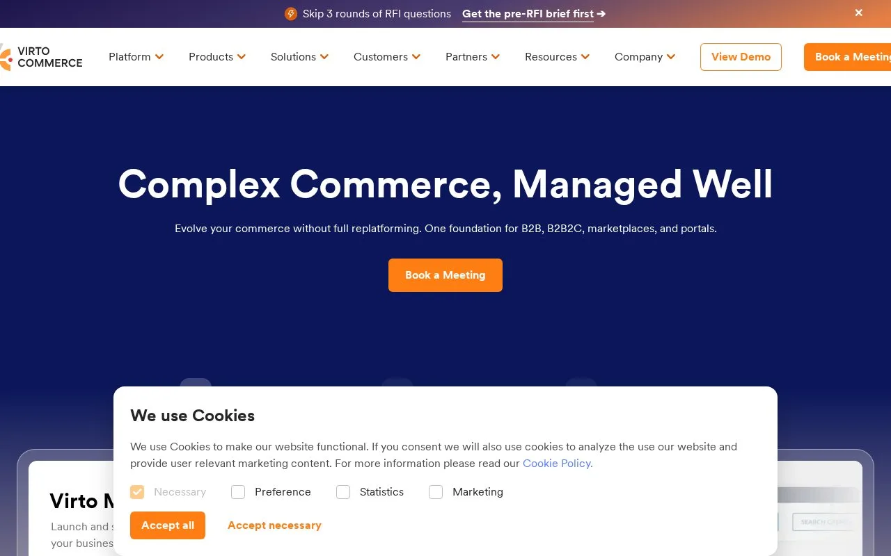 Screenshot of the Virto Commerce homepage