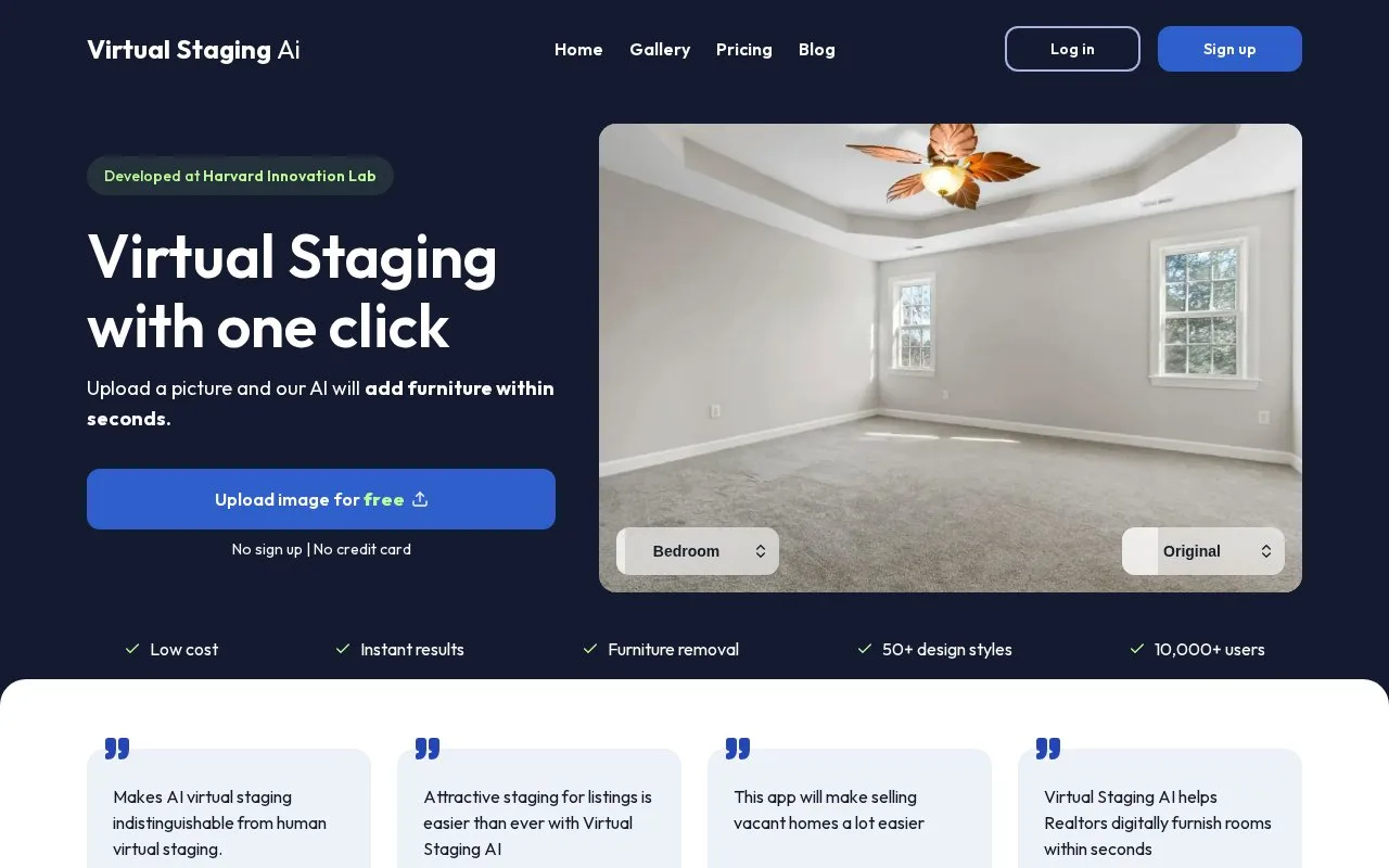 Screenshot of the Virtual Staging AI homepage