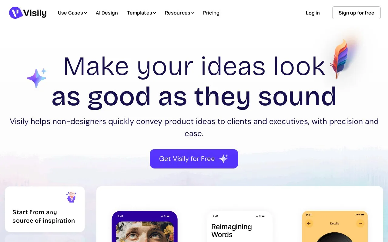 Screenshot of the Visily homepage