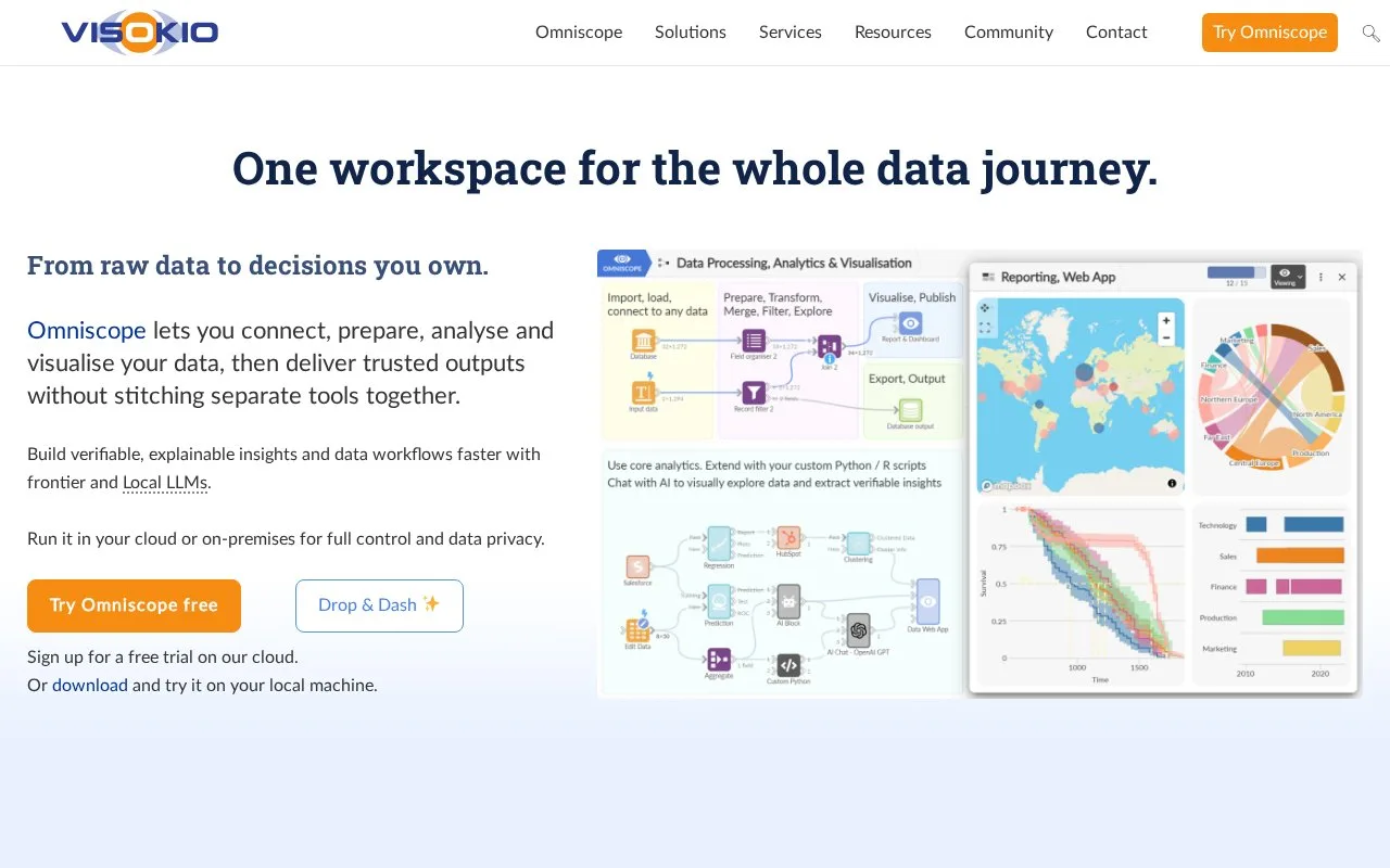 Screenshot of the Omniscope Evo homepage