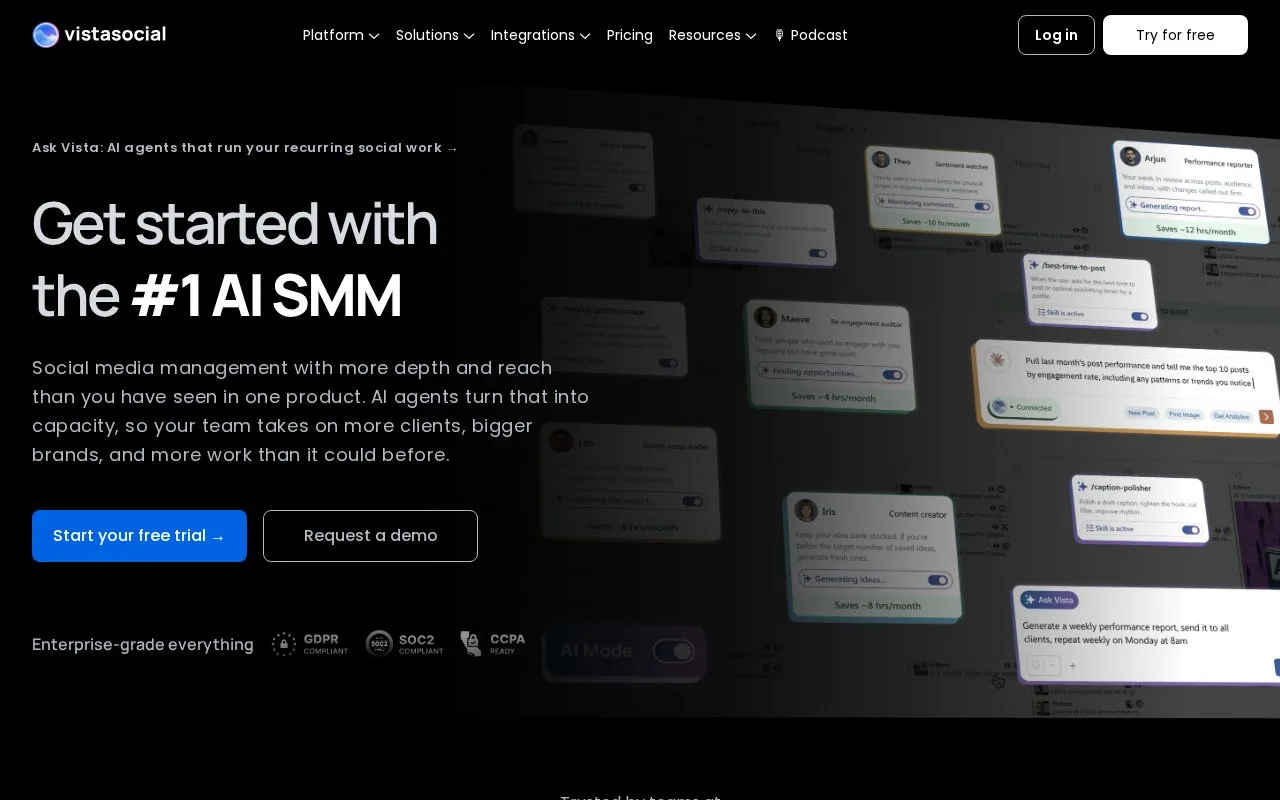 Screenshot of the Vista Social homepage