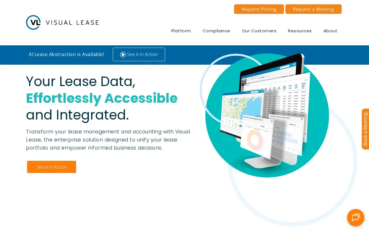 Screenshot of the Visual Lease homepage