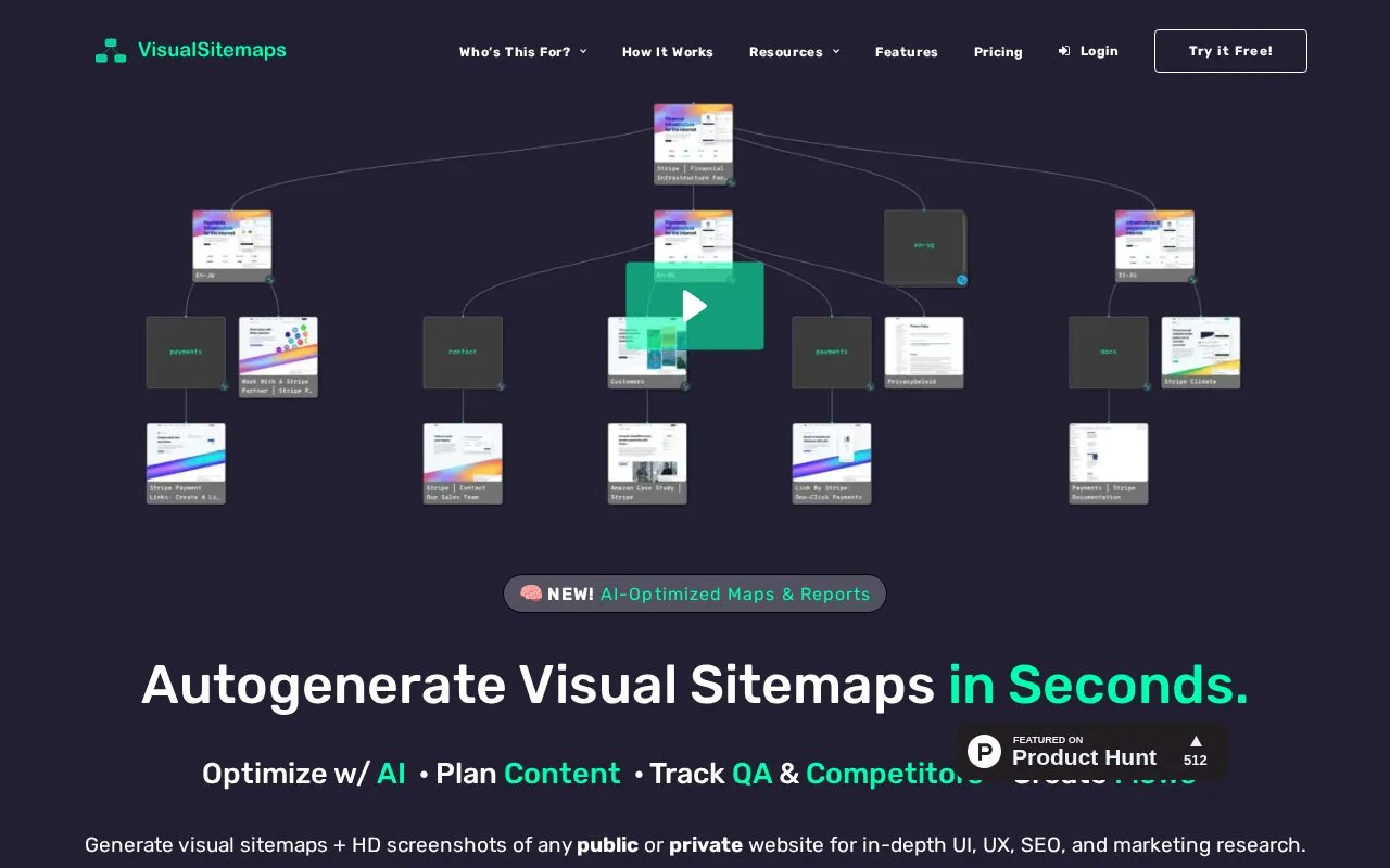 Screenshot of the VisualSitemaps homepage