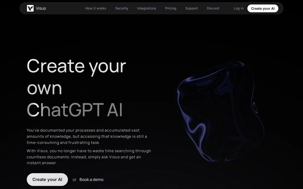 Screenshot of the Visus homepage