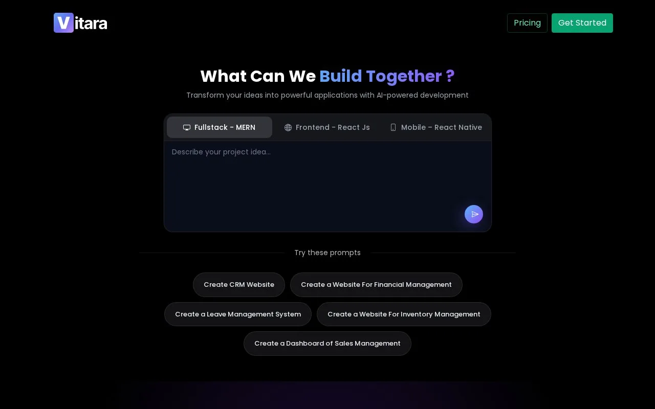 Screenshot of the Vitara.AI homepage