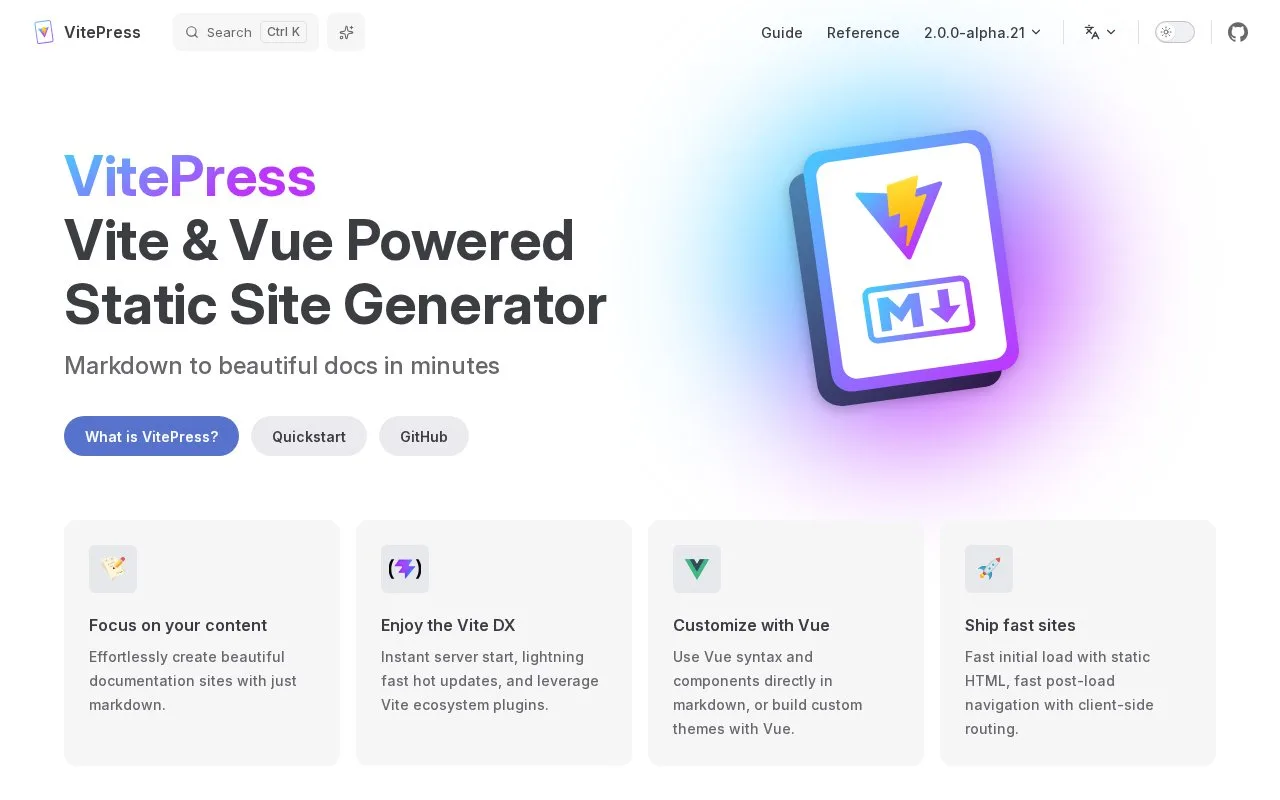 Screenshot of the VitePress homepage