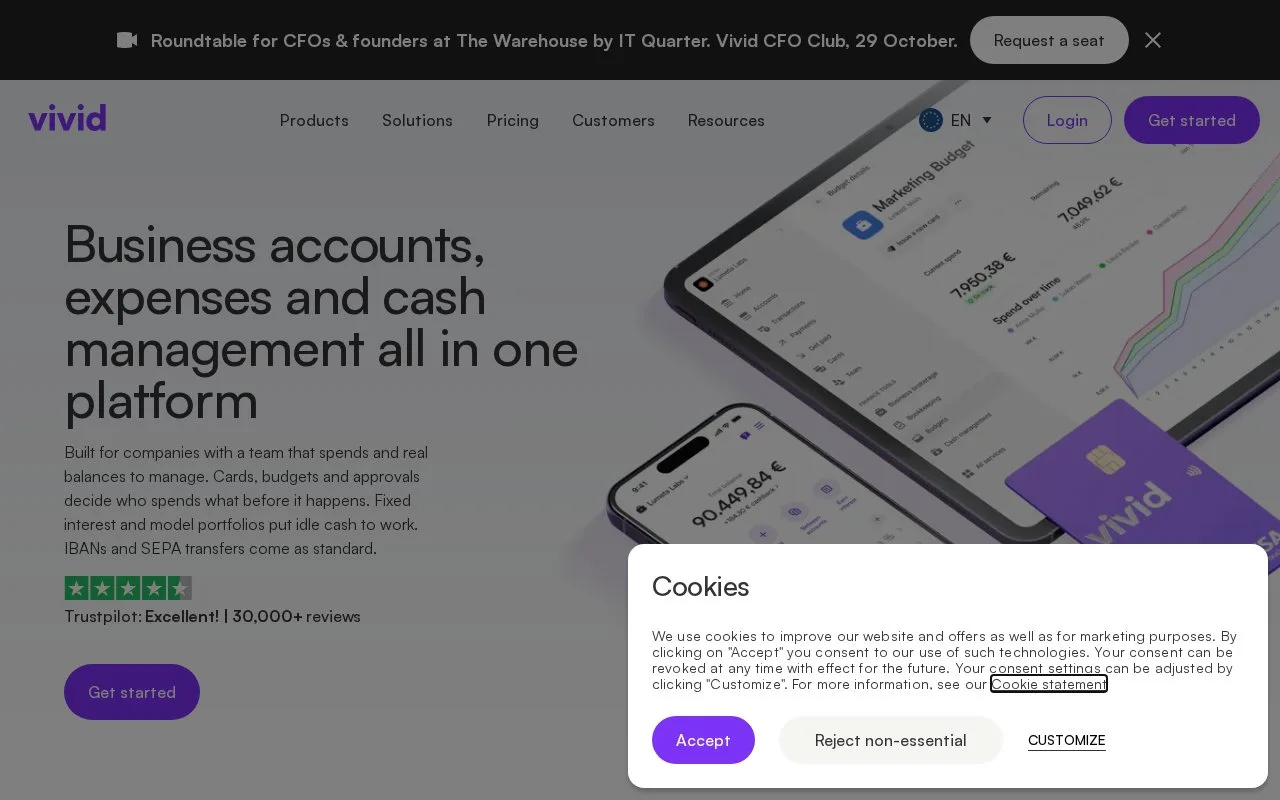 Screenshot of the Vivid homepage