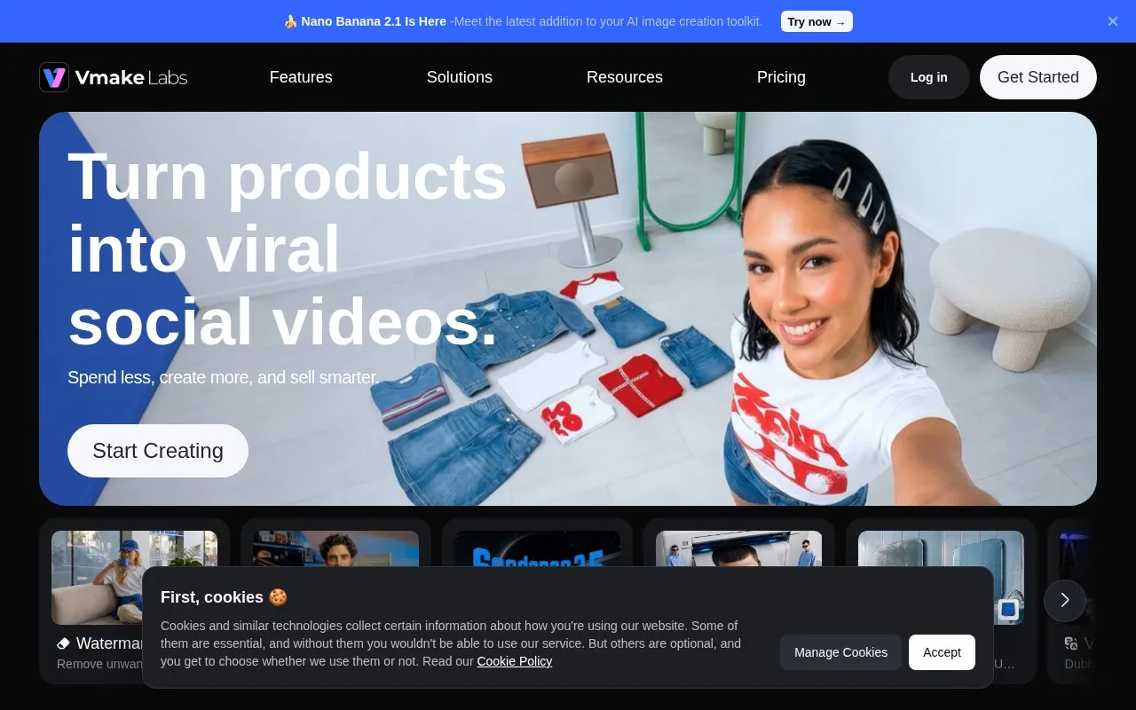 Screenshot of the Vmake Labs homepage