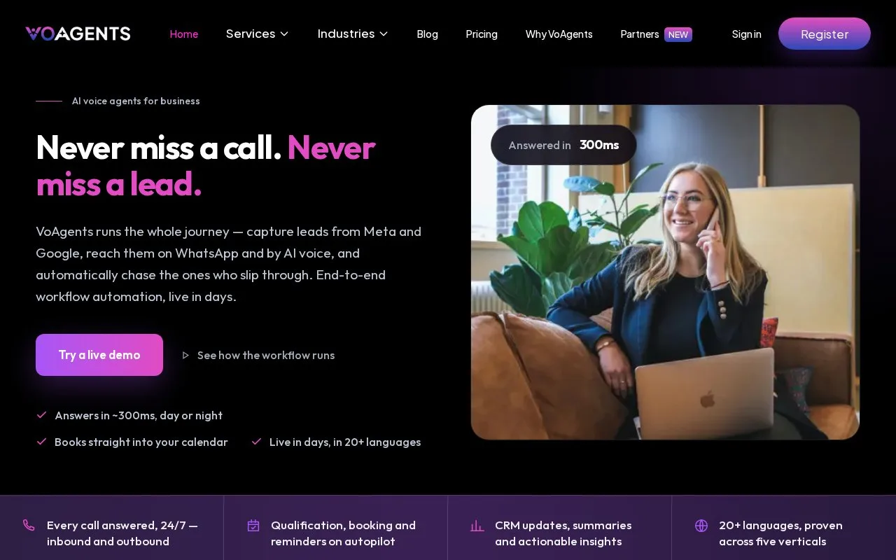 Screenshot of the VoAgents homepage