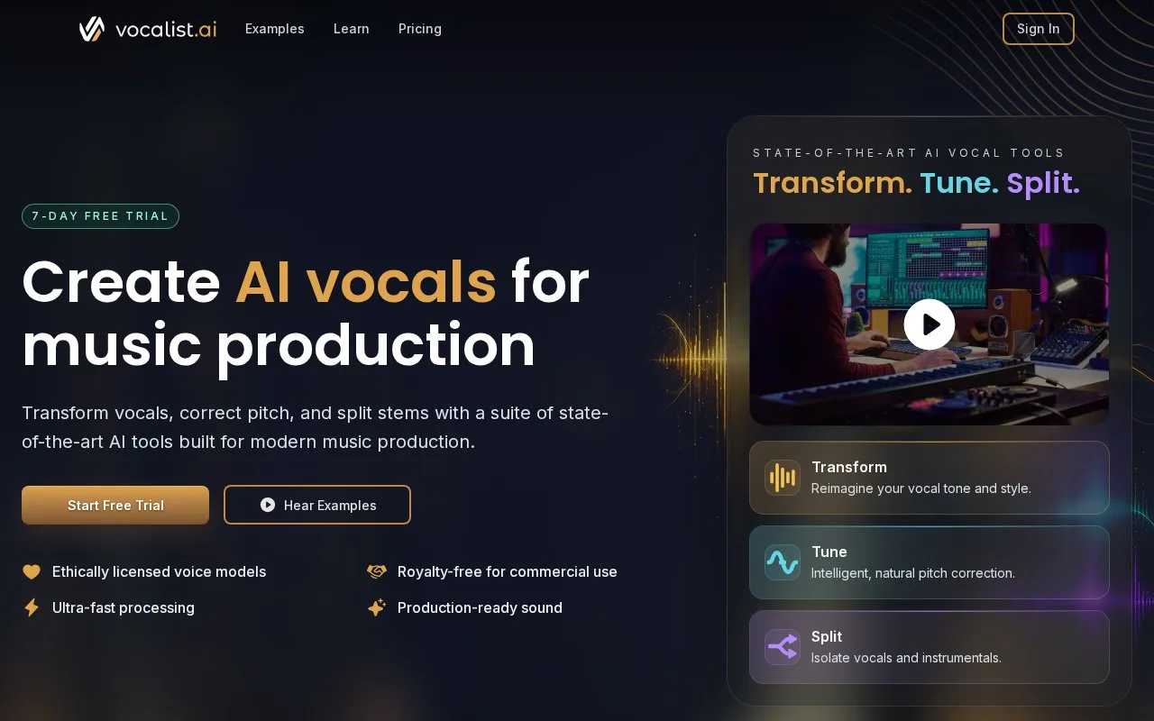 Screenshot of the Vocalist.ai homepage