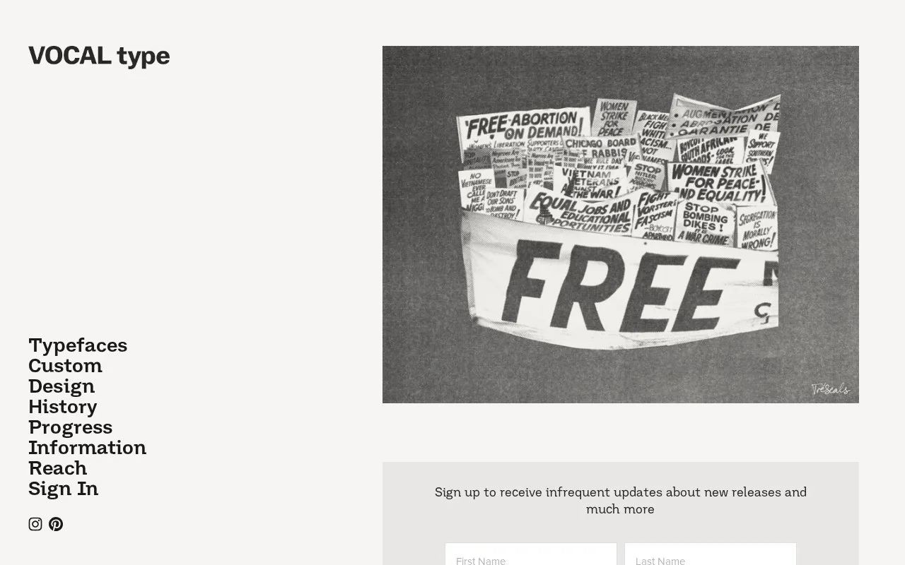 Screenshot of the Vocal Type homepage