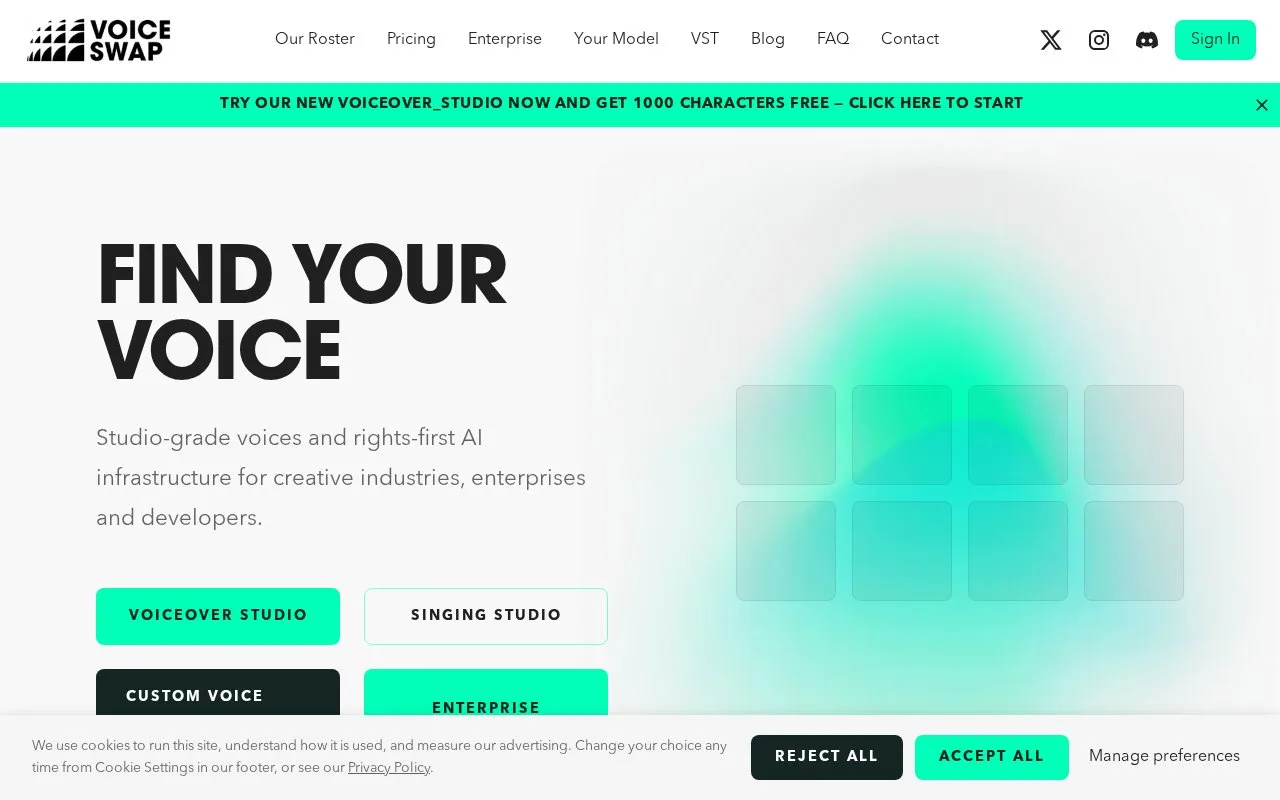 Screenshot of the Voice-Swap homepage
