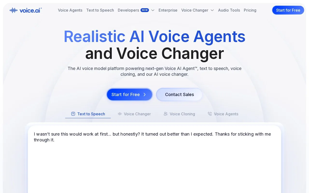 Screenshot of the Voice.ai homepage