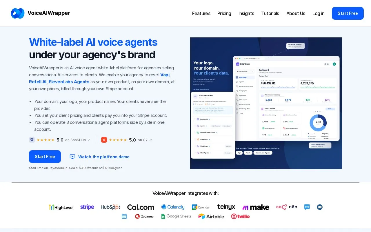 Screenshot of the VoiceAIWrapper homepage