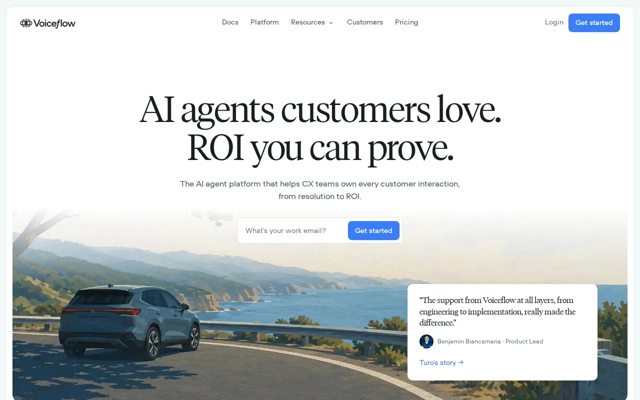 Screenshot of the Voiceflow homepage