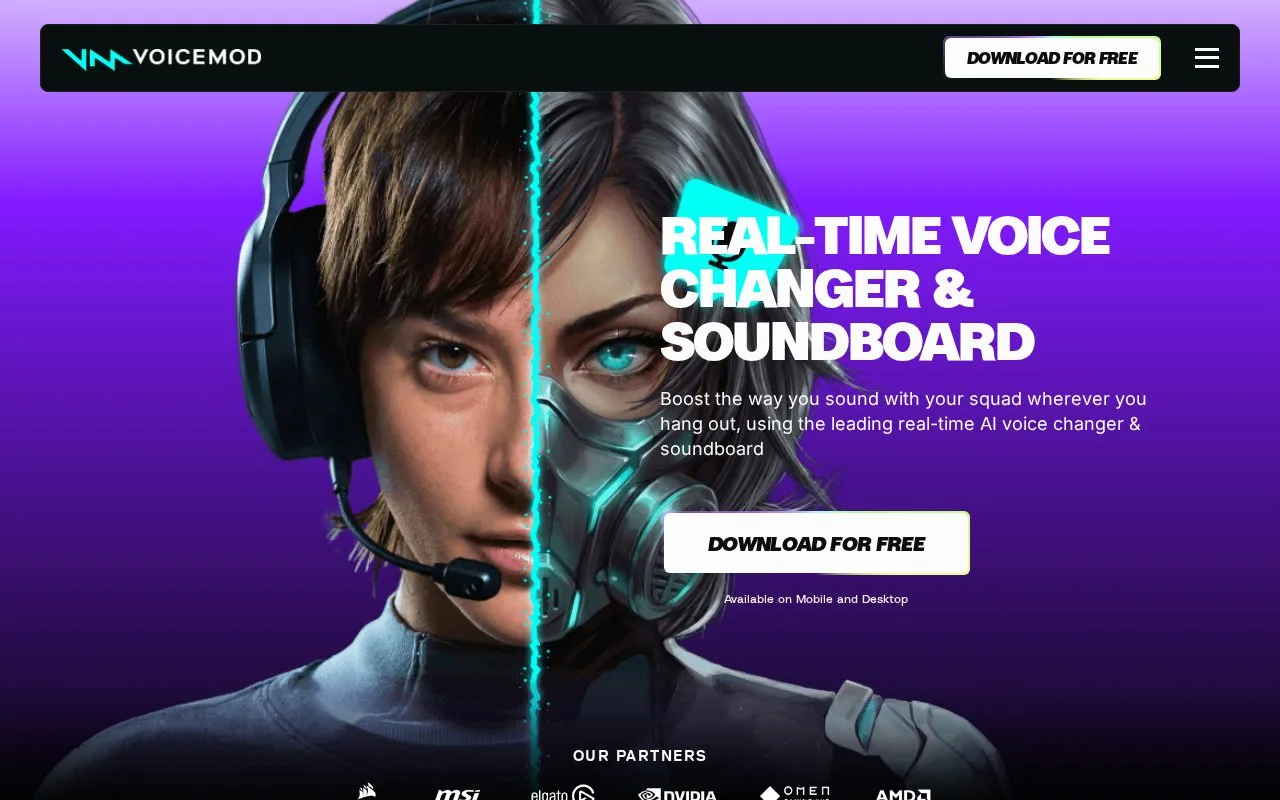 Screenshot of the Voicemod homepage