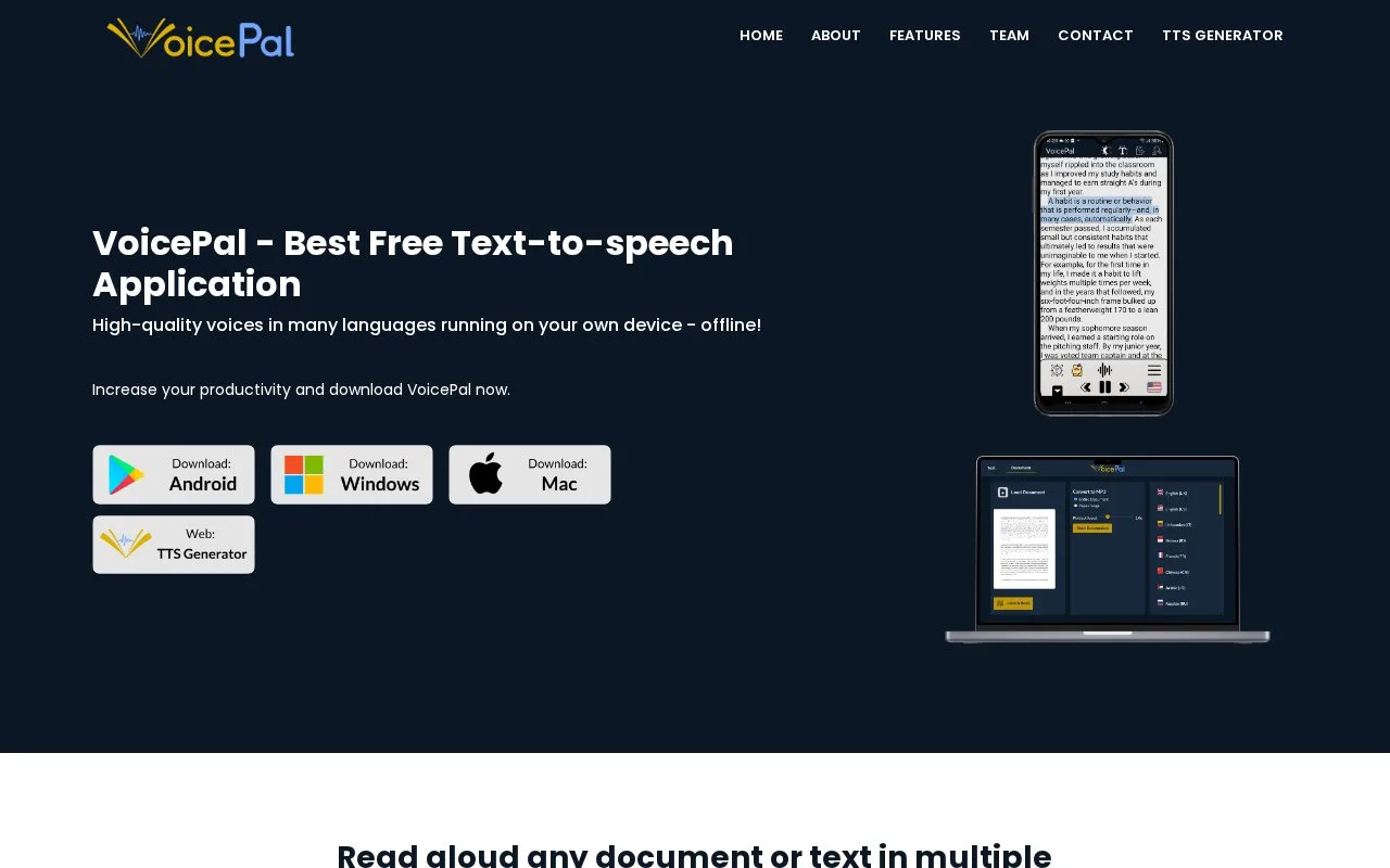 Screenshot of the VoicePal homepage