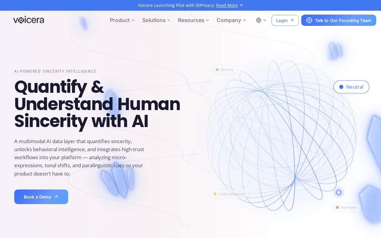 Screenshot of the Voicera homepage