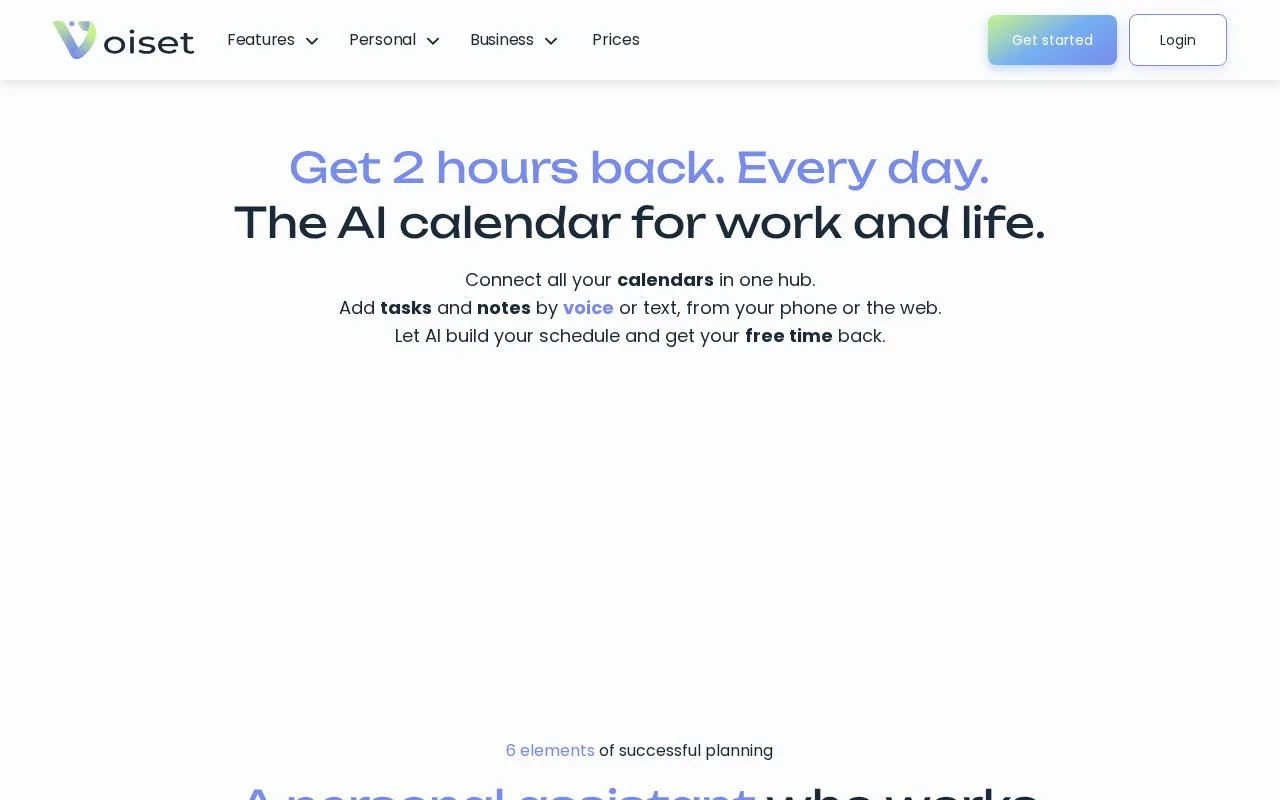 Screenshot of the Voiset homepage