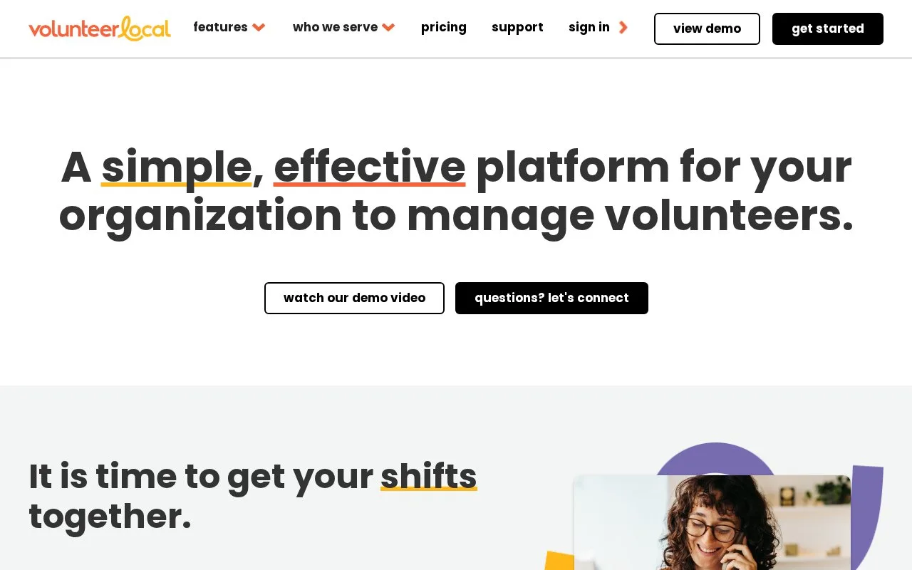 Screenshot of the VolunteerLocal homepage
