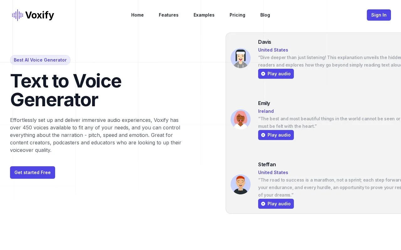Screenshot of the Voxify homepage