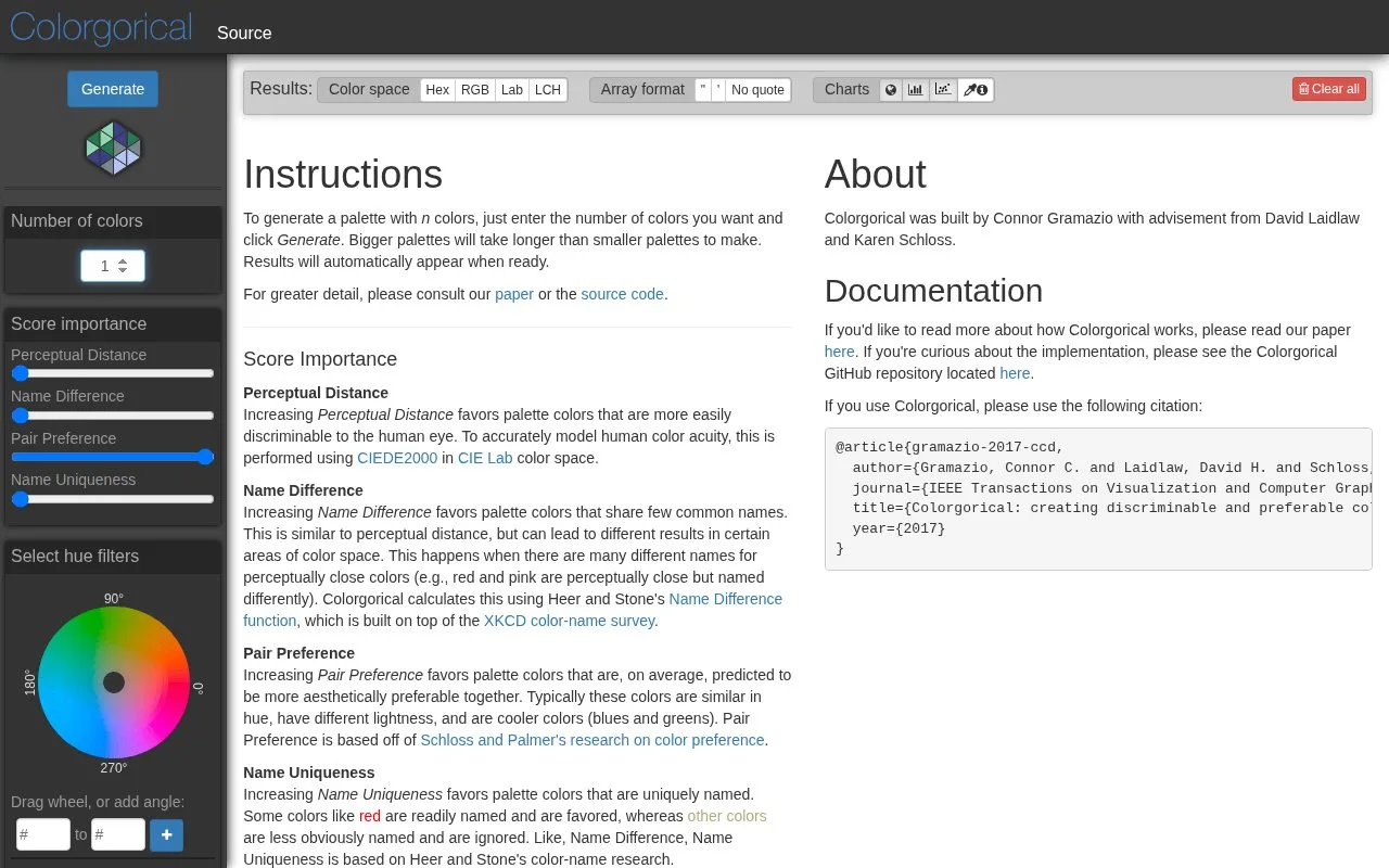 Screenshot of the Colorgorical homepage