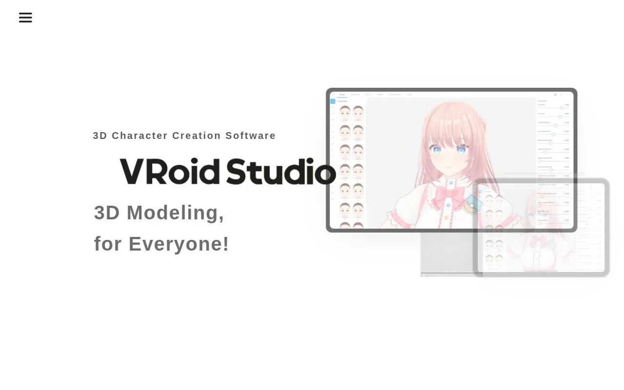 Screenshot of the VRoid Studio homepage