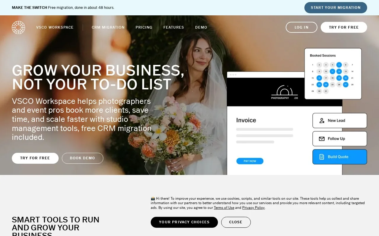 Screenshot of the VSCO Workspace homepage